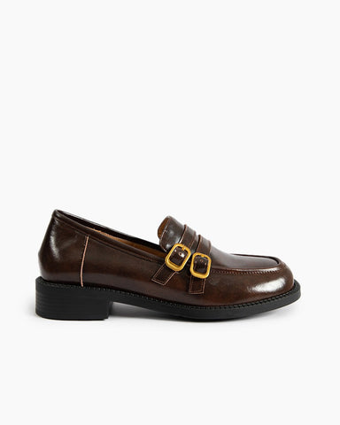 Adjustable Strap Soft Leather Falt Loafers