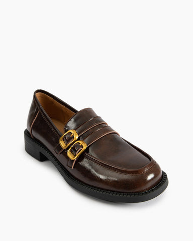 Adjustable Strap Soft Leather Falt Loafers