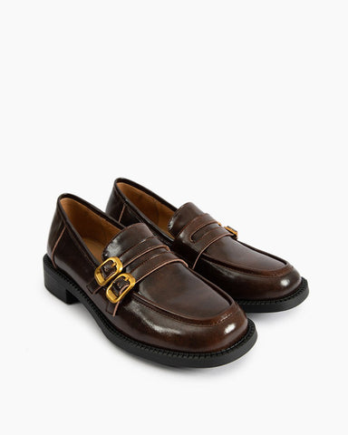 Adjustable Strap Soft Leather Falt Loafers