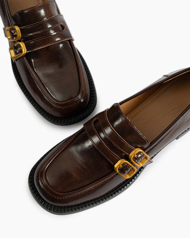 Adjustable Strap Soft Leather Falt Loafers