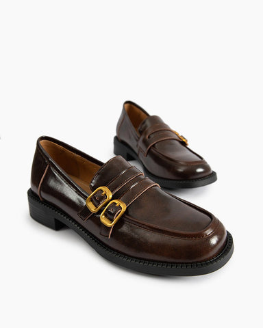 Adjustable Strap Soft Leather Falt Loafers