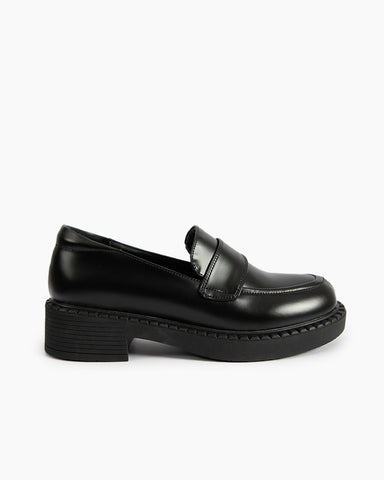 Smooth Genuine Leather Chunky Penny Loafers