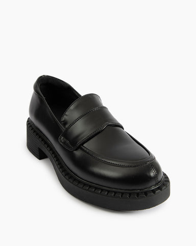 Smooth Genuine Leather Chunky Penny Loafers