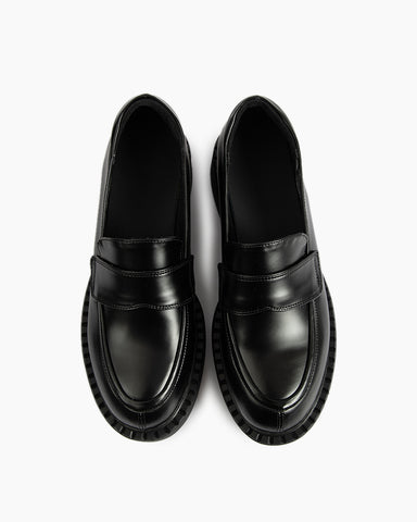 Smooth Genuine Leather Chunky Penny Loafers