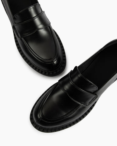 Smooth Genuine Leather Chunky Penny Loafers