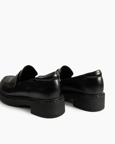 Smooth Genuine Leather Chunky Penny Loafers