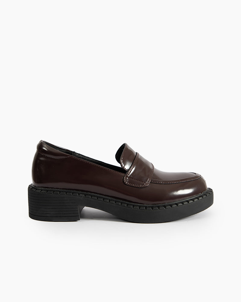 Smooth Genuine Leather Chunky Penny Loafers