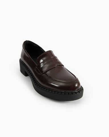 Smooth Genuine Leather Chunky Penny Loafers