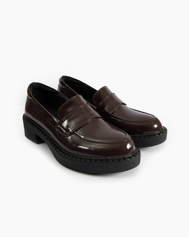 Smooth Genuine Leather Chunky Penny Loafers