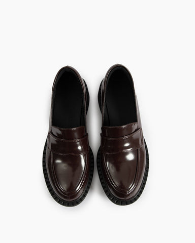 Smooth Genuine Leather Chunky Penny Loafers