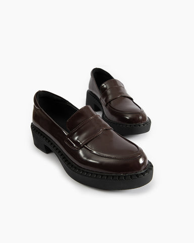 Smooth Genuine Leather Chunky Penny Loafers