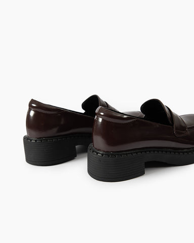 Smooth Genuine Leather Chunky Penny Loafers