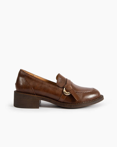 Comfortable Leather Slip On Chunky Loafers