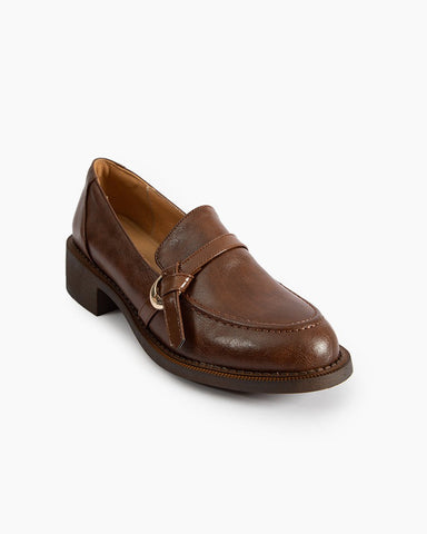 Comfortable Leather Slip On Chunky Loafers