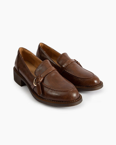 Comfortable Leather Slip On Chunky Loafers