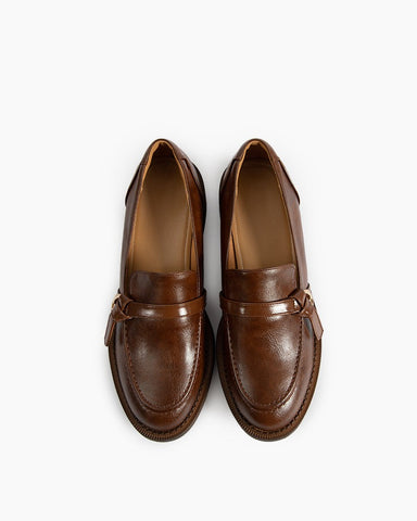 Comfortable Leather Slip On Chunky Loafers