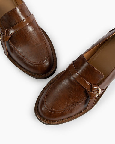 Comfortable Leather Slip On Chunky Loafers