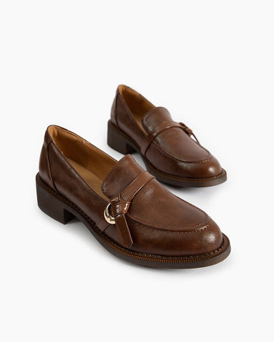 Comfortable Leather Slip On Chunky Loafers