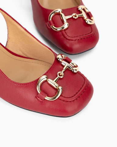 Classic Metal Buckle Thick Heel Slingback Loafers