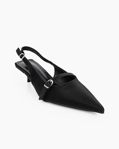 Pointed Toe Satin Slingback Kitten Heels Pumps