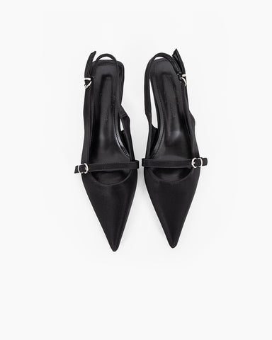 Pointed Toe Satin Slingback Kitten Heels Pumps