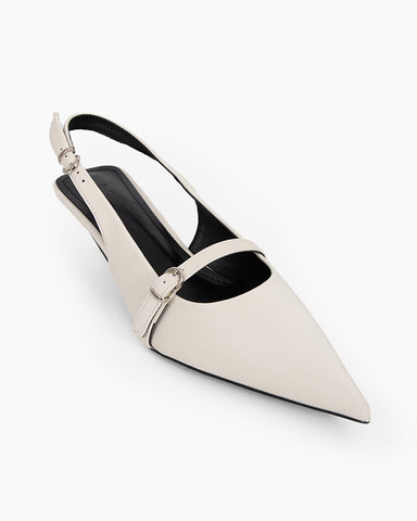 Pointed Toe Satin Slingback Kitten Heels Pumps