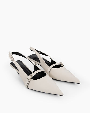 Pointed Toe Satin Slingback Kitten Heels Pumps