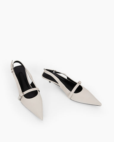 Pointed Toe Satin Slingback Kitten Heels Pumps