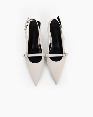 Pointed Toe Satin Slingback Kitten Heels Pumps