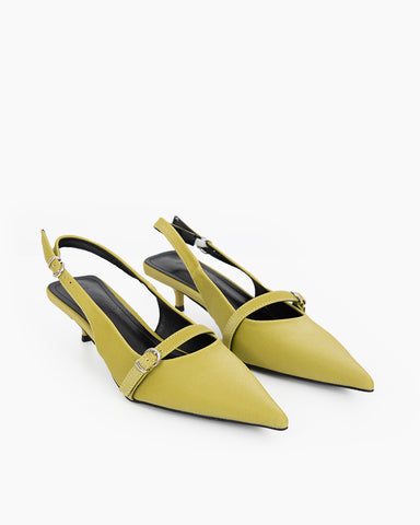 Pointed Toe Satin Slingback Kitten Heels Pumps