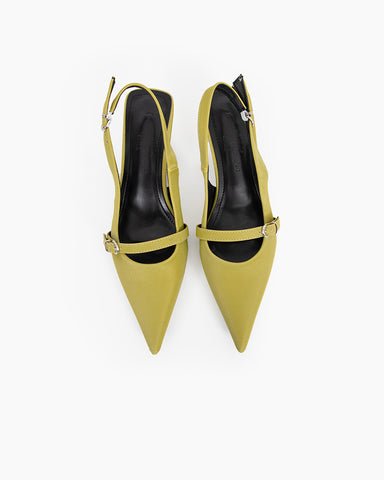 Pointed Toe Satin Slingback Kitten Heels Pumps