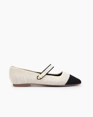 Square Toe Mary Jane Multi-color Flats (Pearl)