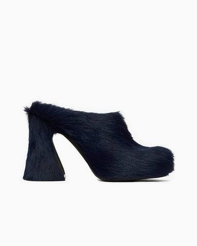 Designer Real Fur Chunky High Heel Mules