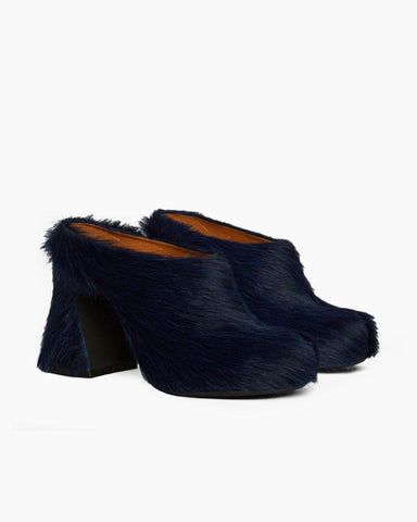 Designer Real Fur Chunky High Heel Mules