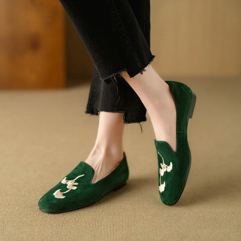 Luxurious Handcrafted Embroidered Suede Loafers