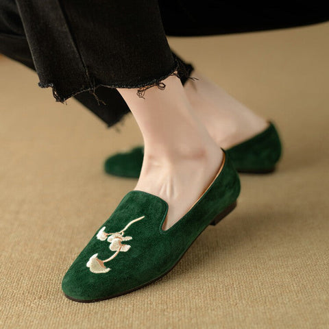 Luxurious Handcrafted Embroidered Suede Loafers