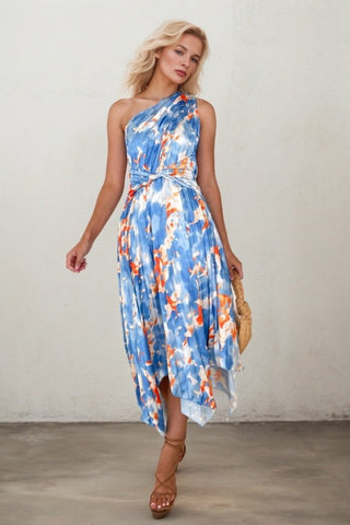 Printed pleated skirt slouchy dress