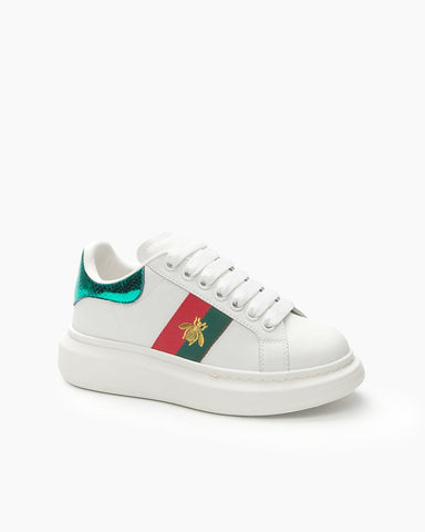 Bee-Embroidered-Red-and-Green-Striped-Sneakers