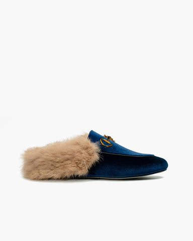 Alina Velvet Backless Fur Slip-on Comfort Mules