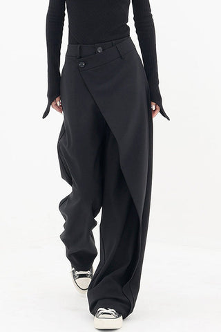 Asymmetrical Layer Button Wide Leg Dress Pants