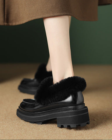 Rabbit Fur Thick-soled Velvet Leather Shoes