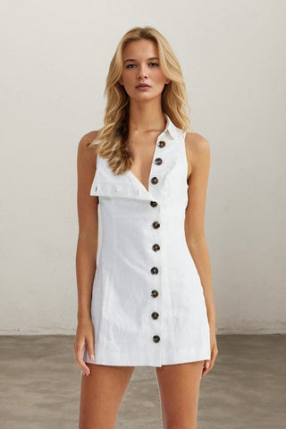 Effortless Chic Sleeveless Bateau Neck Single-breasted Dress