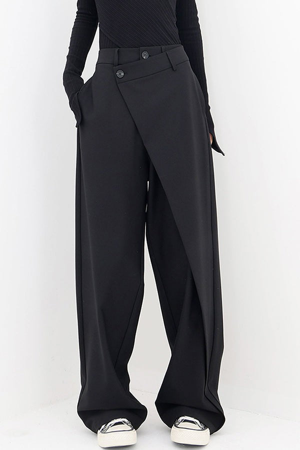 Asymmetrical Layer Button Wide Leg Dress Pants