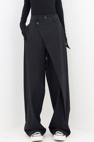 Asymmetrical Layer Button Wide Leg Dress Pants