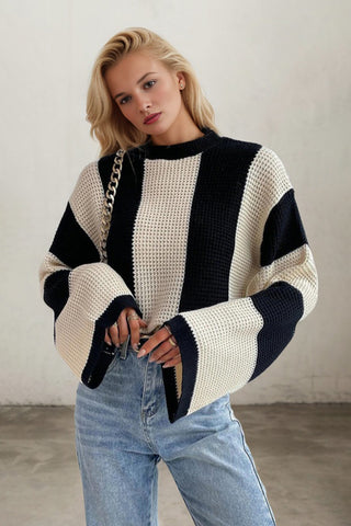 Ultimate Softness Crew Neck Long Sleeve Striped Sweater