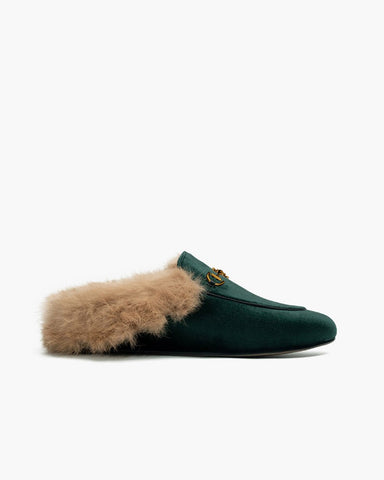 Alina Velvet Backless Fur Slip-on Comfort Mules