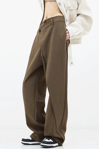 Asymmetrical Layer Button Wide Leg Dress Pants