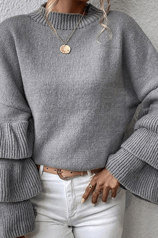 Mock Neck Long Sleeve Pleated Pullover