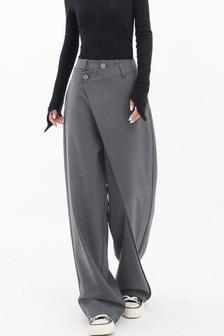 Asymmetrical Layer Button Wide Leg Dress Pants