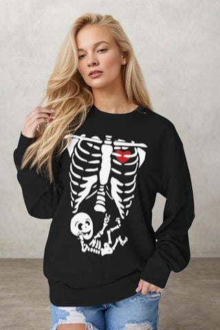 Halloween Skeleton Retro Crew Neck Sweatshirt